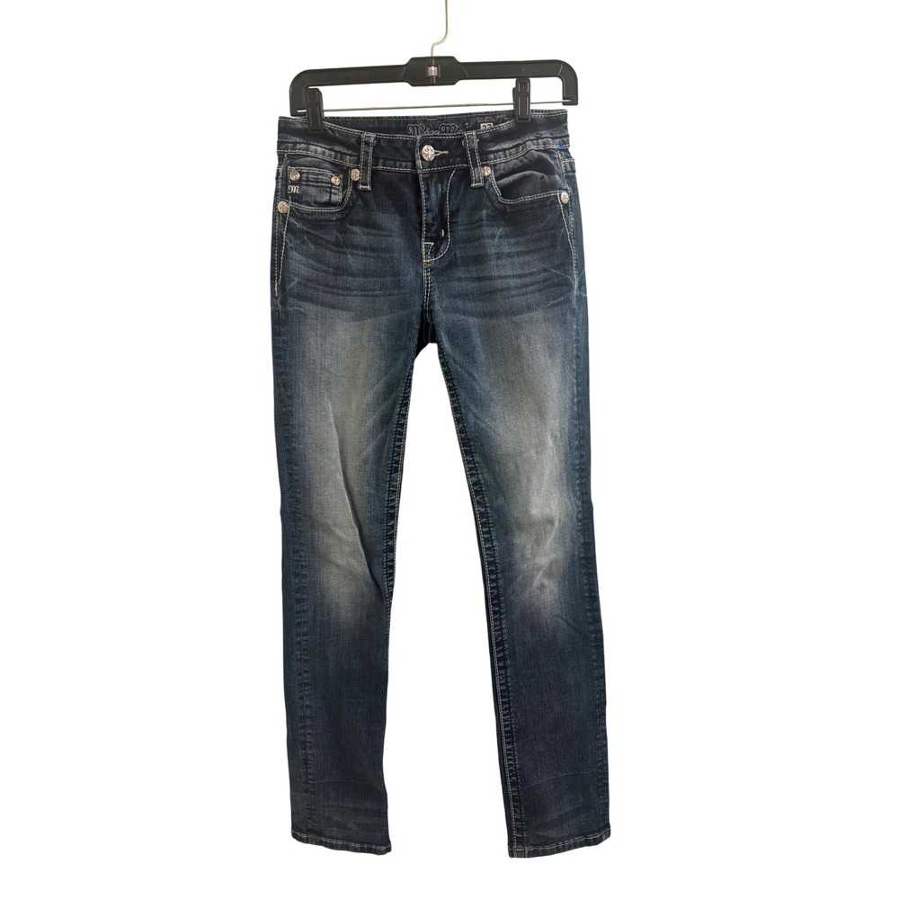 Miss Me Jeans Womens 27 Dark Wash Skinny Denim Embroidered‎ Rhinestone Pockets